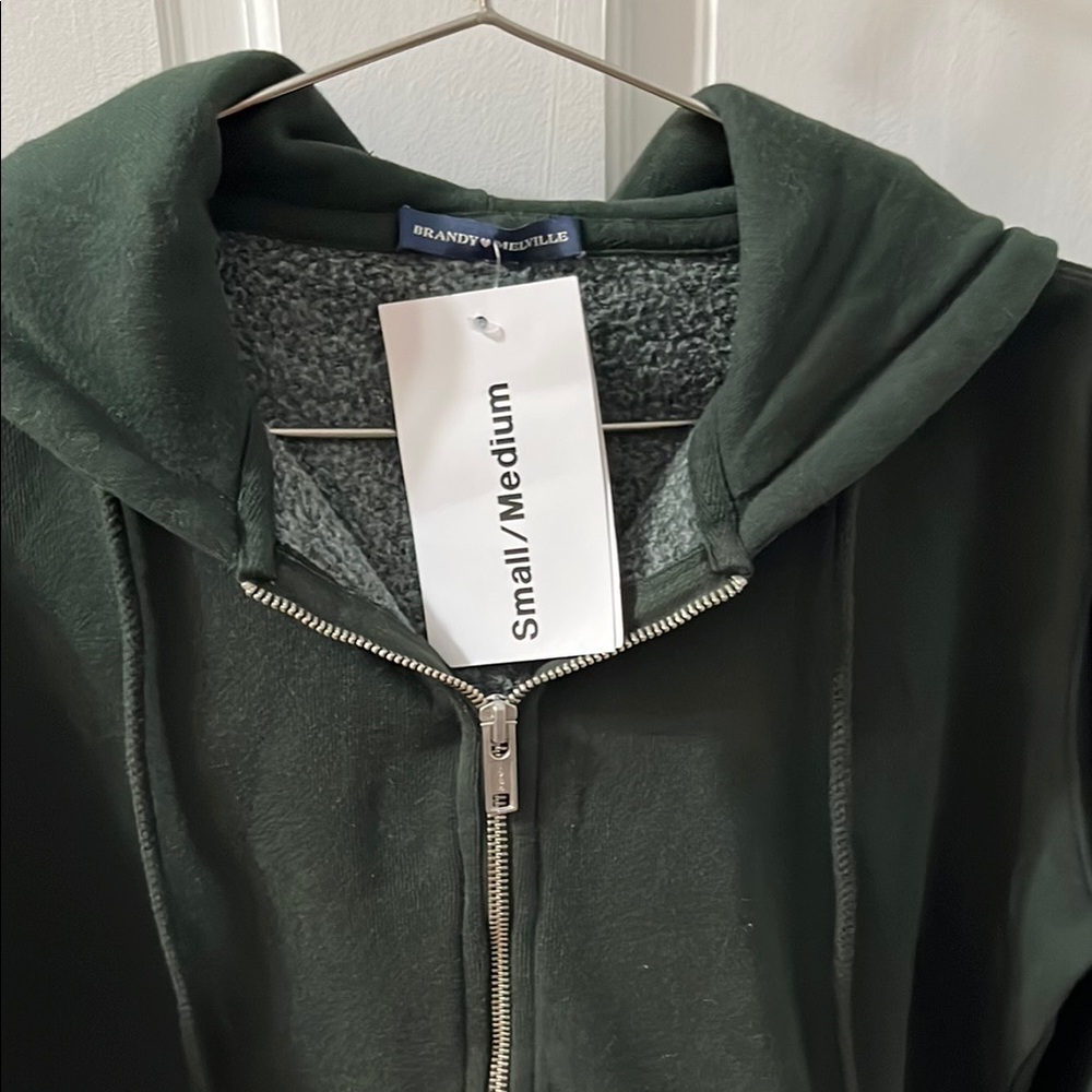 Brandy Melville Green Zip-Up Hoodie
